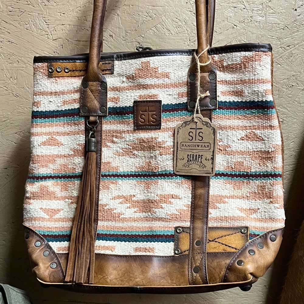 STS Ranchwear Serape Tote - Brown, Cream, and Teal